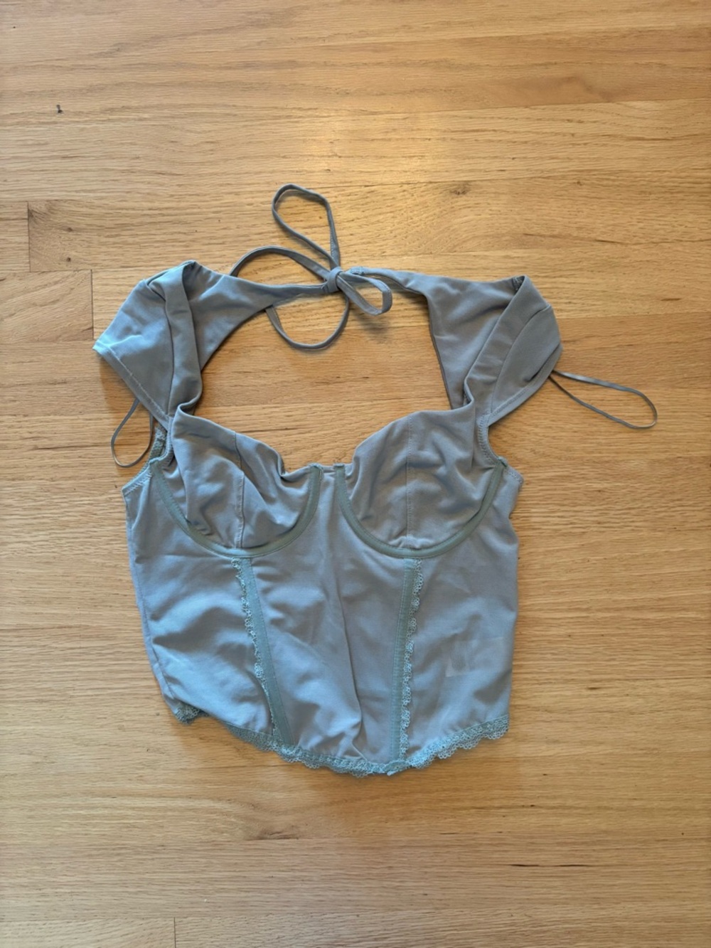 Garage Sage Green Lace-Trim Bustier Top